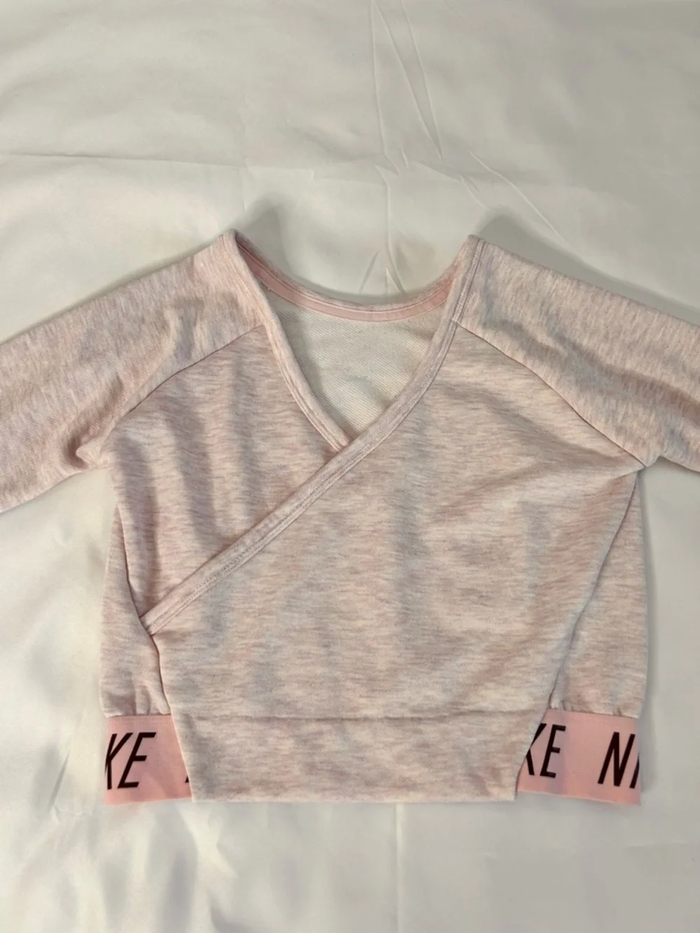 Nike Kid Studio Pink Heathered Crossover Cropped Sweatshirt Size Small